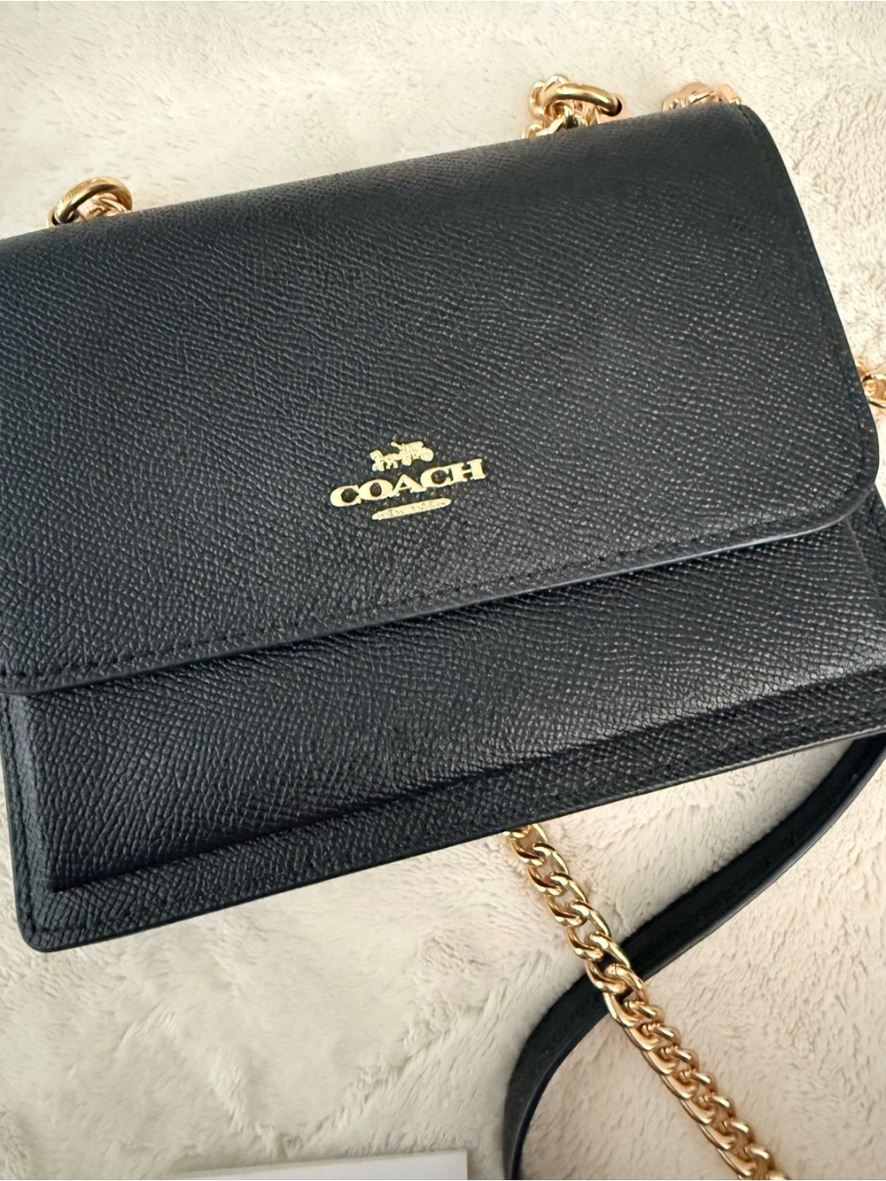 Coach Klare Mini in Black Leather Crossbody with Gold Chain Strap
